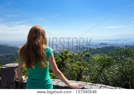 Girl Tourist Looks At Rio Landscape