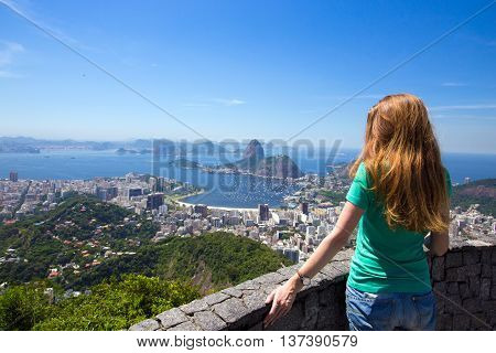 Girl Tourist Looks At Rio Landscape