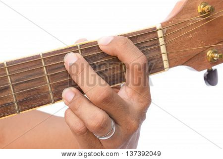 focus front finger catch Guitar strings. (Practicing Chord G)