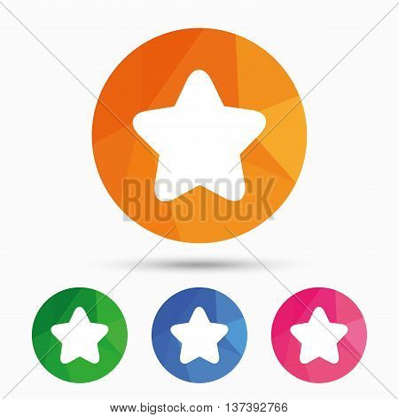 Star sign icon. Favorite button. Navigation symbol. Triangular low poly button with flat icon. Vector