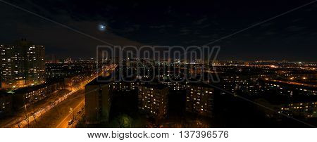 Cityscape of Kiev in the nigth in autumn. Left bank