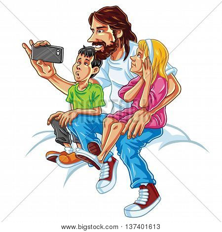 A Happy Family Taking Selfie Cartoon Vector