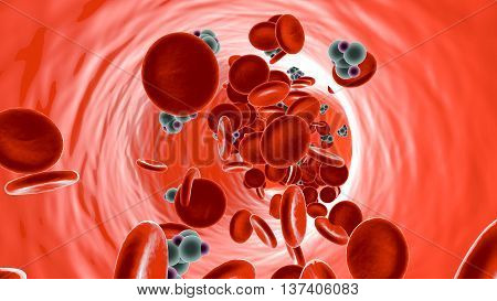 Glucose Molecules in a Bloodstream. 3D illustration.