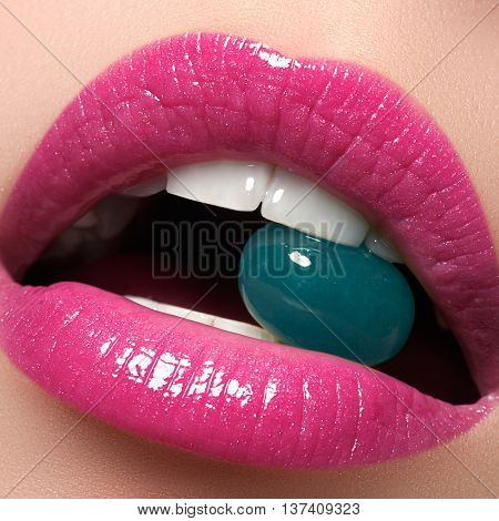 Perfect Lips. Sexy Girl Mouth Close-up. Beauty Make-up