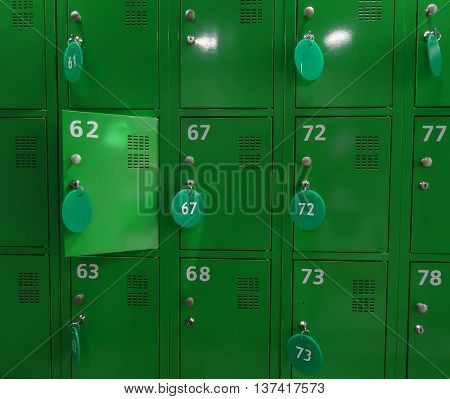 Key locked cell storage in a check office closeup stock photo