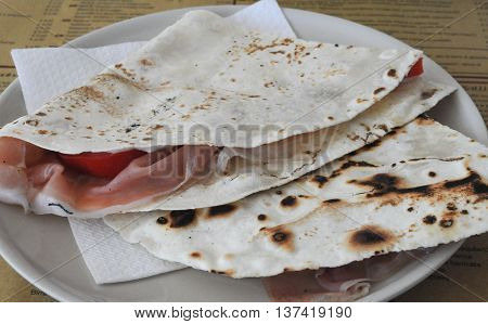 Italian Piadina (meaning Flatbread) With Ham