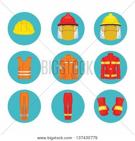 Vector illustration of protective wear and yellow safety helmet icon.