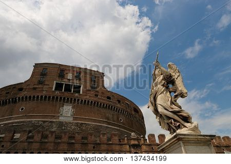 angel statue  of the Ancient bridge on Tiber river 
