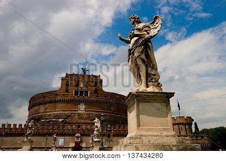 angel statue of the Ancient bridge on Tiber river 