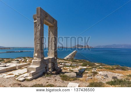 Ruins of Portara, Apollo Temple Entrance, Naxos Island, Cyclades, Greece