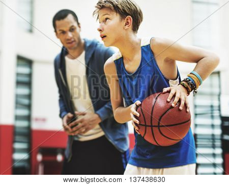 Basketball Practice Training Mentoring Playing Concept