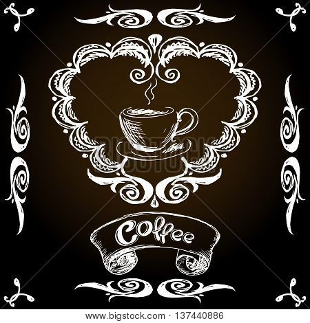 vintage labelcoffee and cup hand drawing vector illustration