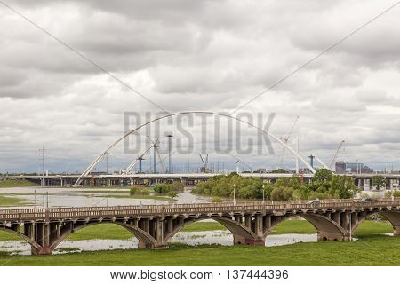 Old and new bridges over the Trinity River in Dallas. Texas United States