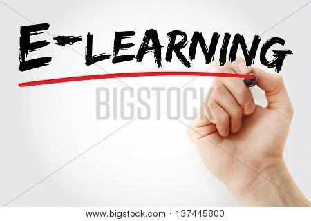 Hand Writing E-learning With Red Marker