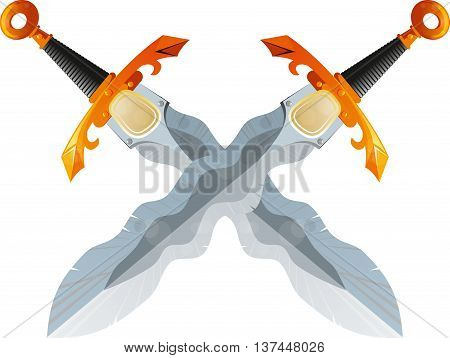 Two crossed swords fantasy beautiful Flamberg isolated on white background