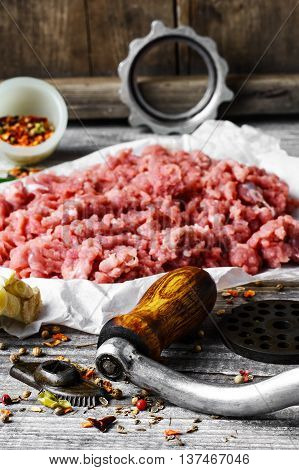 Meat Ground In Meat Grinder