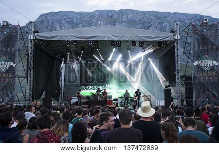 Rimetea (Torocko), Romania - July 3, 2016: The Kiscsillag hungarian band performing at the Doublerise festival, the first multi art festival from Transylvania on July 3, 2016 