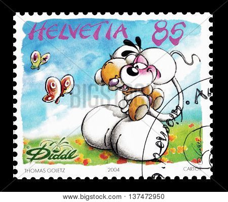 SWITZERLAND - CIRCA 2004 : Cancelled postage stamp printed by Switzerland, that shows Diddl and friends.