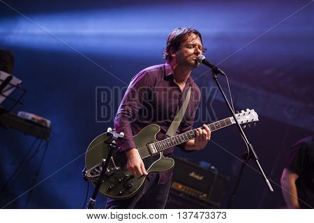 Rimetea (Torocko), Romania - July 3, 2016: The Kiscsillag hungarian band performing at the Doublerise festival, the first multi art festival from Transylvania on July 3, 2016 
