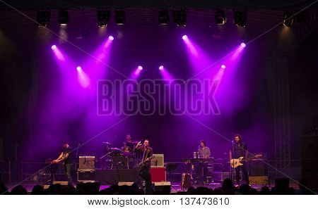 Rimetea (Torocko), Romania - July 3, 2016: The Kiscsillag hungarian band performing at the Doublerise festival, the first multi art festival from Transylvania on July 3, 2016 
