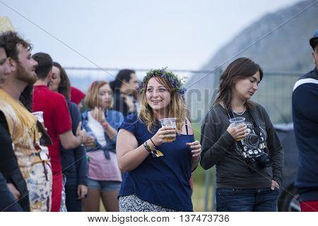 Rimetea (Torocko), Romania - July 3, 2016:Audience in front of the Main Stage at the Doublerise festival, the first multi art festival from Transylvania on July 3, 2016 