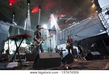 Rimetea (Torocko), Romania - July 3, 2016: The Kiscsillag hungarian band performing at the Doublerise festival, the first multi art festival from Transylvania on July 3, 2016 
