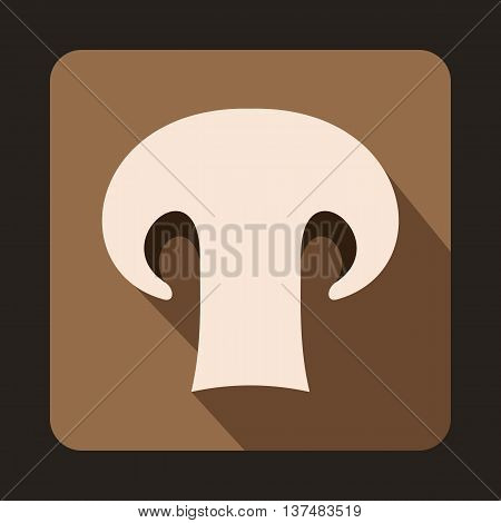 Champignon mushroom icon in flat style on a coffee background