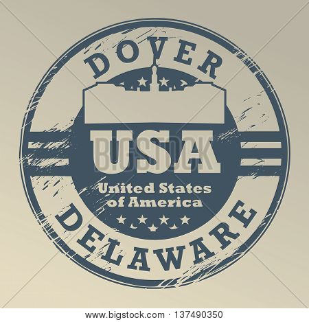 Grunge rubber stamp with name of Delaware, Dover, vector illustration