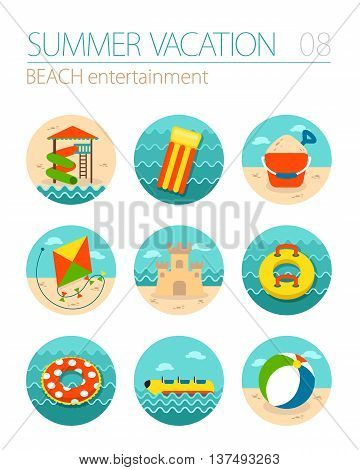 Beach entertainment vector icon set. Summer time. Vacation, eps 10