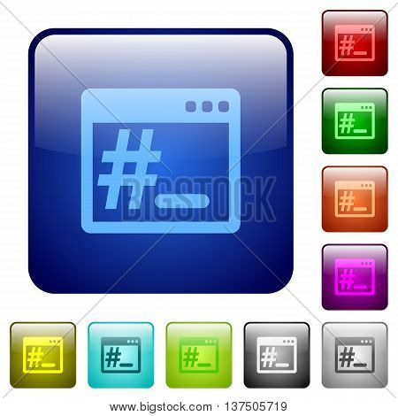 Set of root terminal color glass rounded square buttons