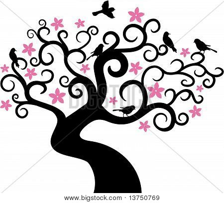 albero astratto con uccelli