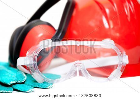 Various Working Equipment And Safety Construction Gear. Helmet,