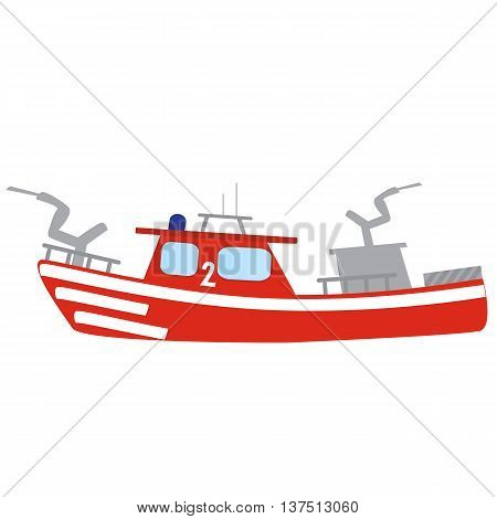 Firefighter emergency flat red fire boat with hose