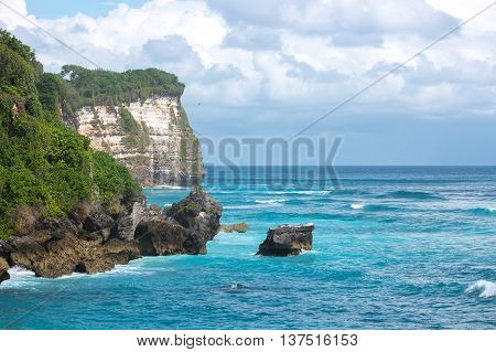 Beautiful view of blue ocean and clif in Bali