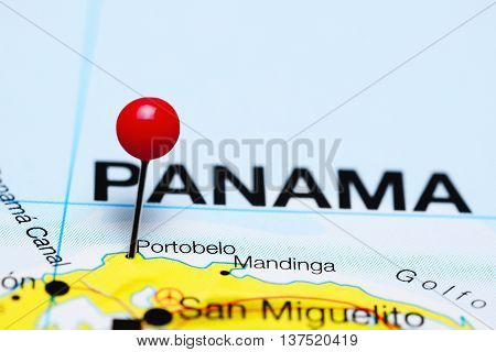Portobelo pinned on a map of Panama