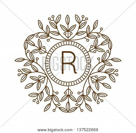 Vector sign monogram logo and badge emblem line art vector illustration. Emblem monogram luxury badge logo template flourishes calligraphic elegant ornament line vector