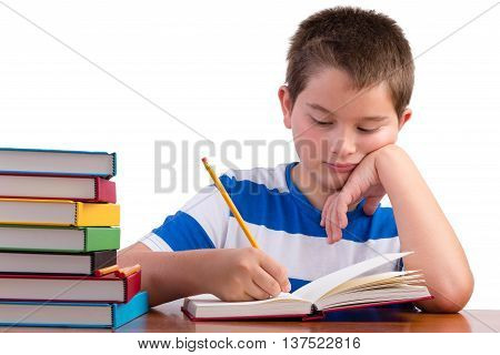 Young Dedicated Middle School Male Kid Studying