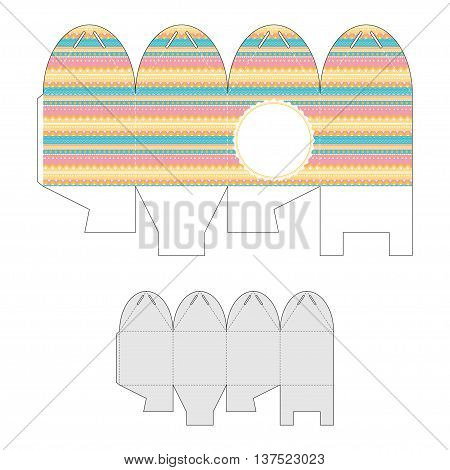 Decorative gift box with a geometric pattern. Bonbonniere. Die-cutting vector template.