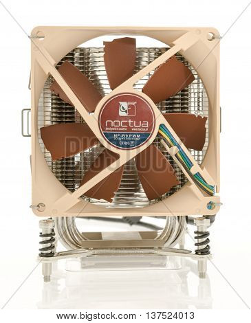 Winneconnie WI - 5 July 2016: A Noctua fan and heat sink on an isolated background.