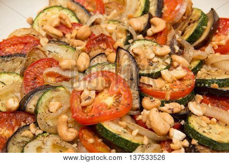 grilled vegetable salad on plate. Vegetariano food