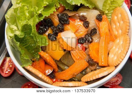 grilled vegetable salad on dish. Vegetariano food
