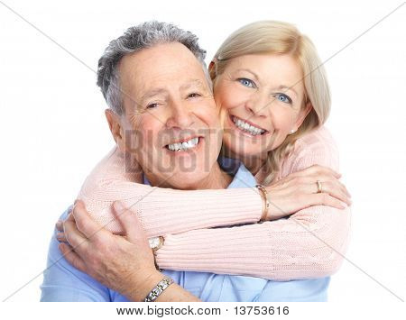 Starší pár v lásce. Izolované na bílém pozadí