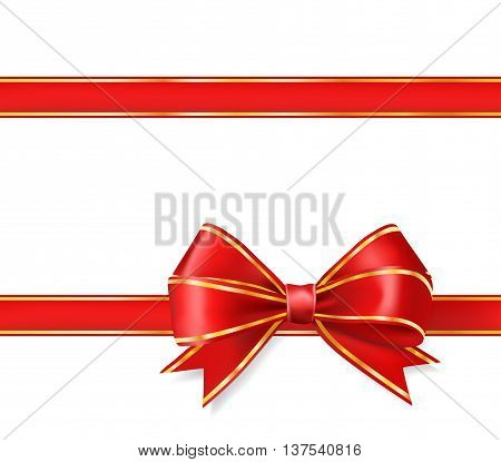 red ribbon bow with gold on white. vector decorative design elements