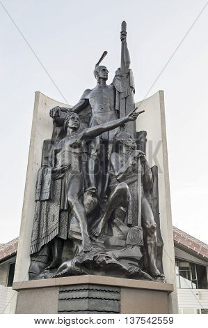 Wellington New Zealand - March 3 2016: Sculpture features Kupe Raiatea the great Maori explorer and discoverer of Wellington harbour and his family