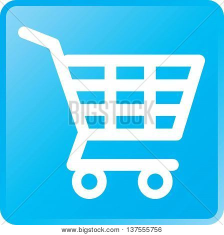 Vector Shopping Cart Icon White on Cyan