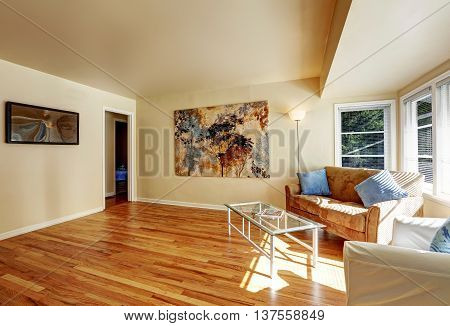 Living room with hardwood floor. American northwest home