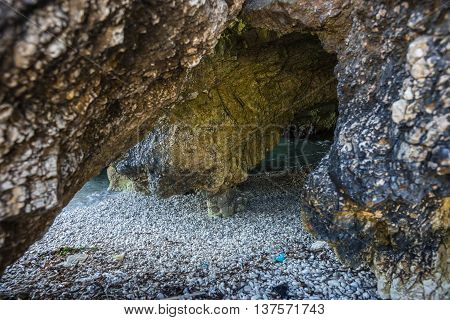 Cave On The Dafnoudi Beach On Kefalonia Island, Greece