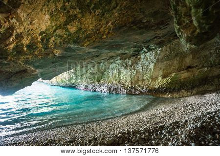Cave On The Dafnoudi Beach On Kefalonia Island, Greece