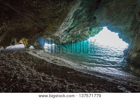 Cave On The Dafnoudi Beach On Kefalonia Island, Greece