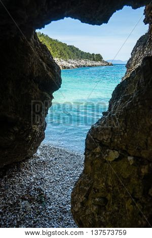 Cave On The Dafnoudi Beach On Kefalonia Island, Greece